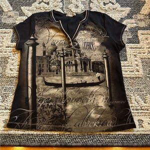 Vintage Italy Bejeweled Graphic Tshirt Size Petite Large